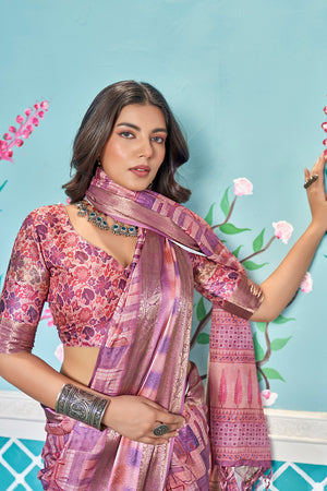 In-Sattva Women's Heritage Handloom Bandhni Dola Silk Saree; Grape Pink