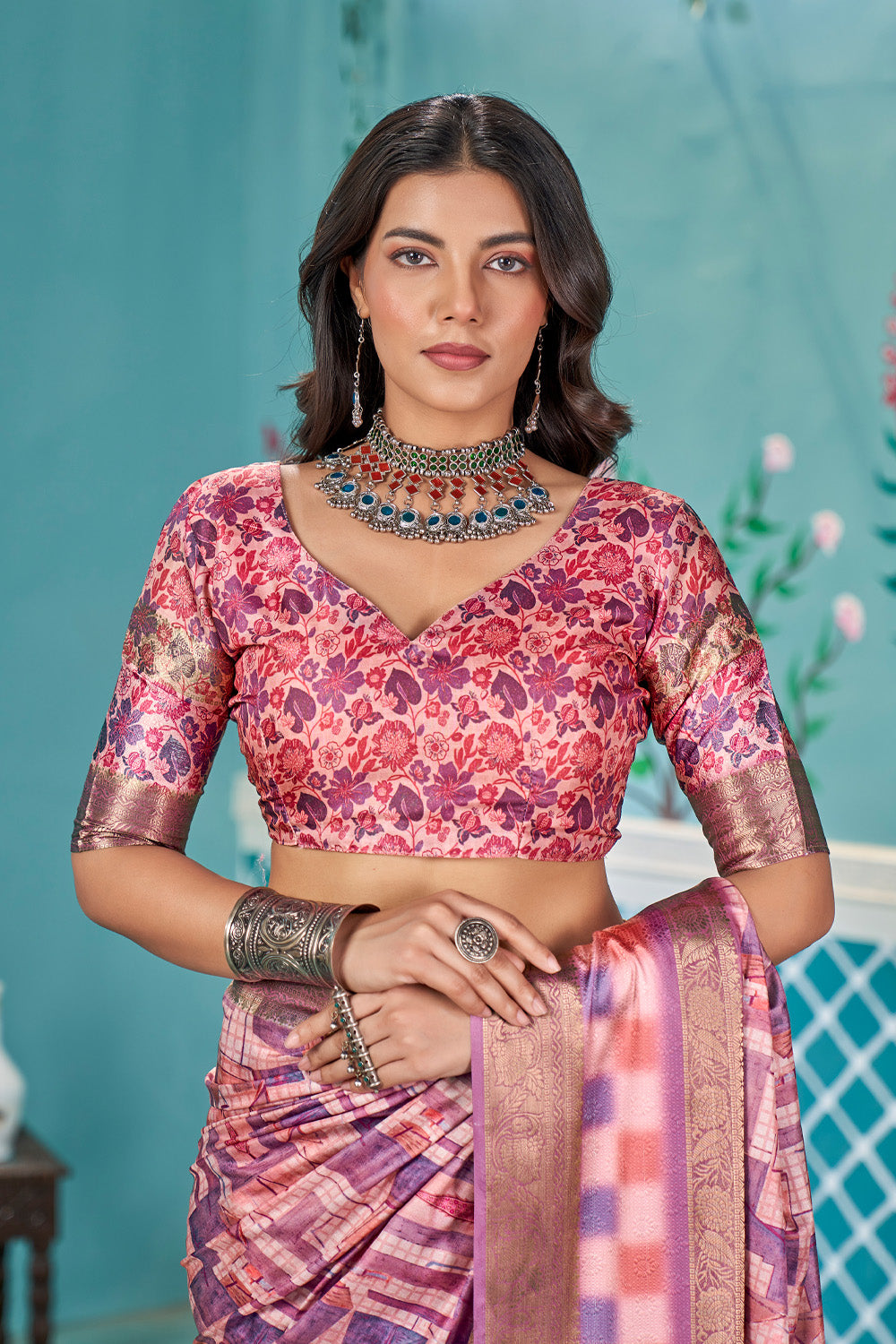 In-Sattva Women's Heritage Handloom Bandhni Dola Silk Saree; Grape Pink