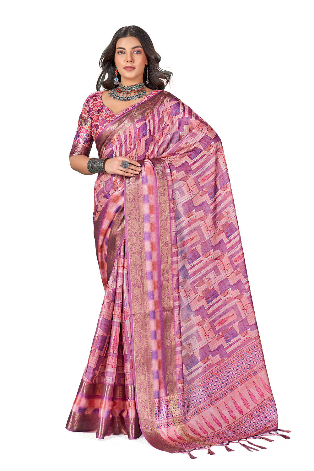 In-Sattva Women's Heritage Handloom Bandhni Dola Silk Saree; Grape Pink