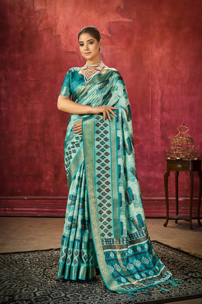 In-Sattva Women's Floral Handloom Bandhni Dola Silk Saree; Mermaid Green
