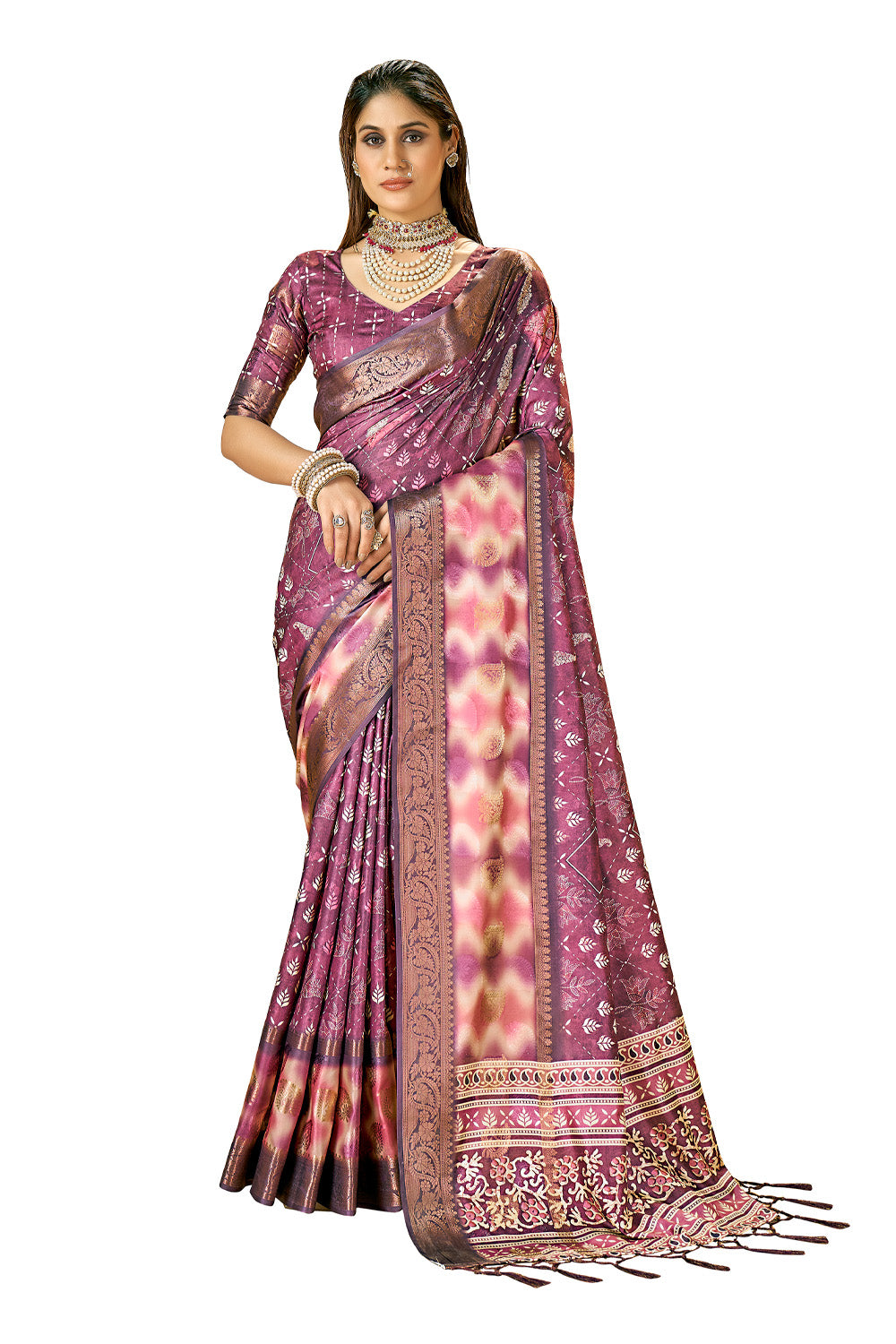 In-Sattva Women's Abstract Print Handloom Dola Silk Saree; Flushed Sapphire