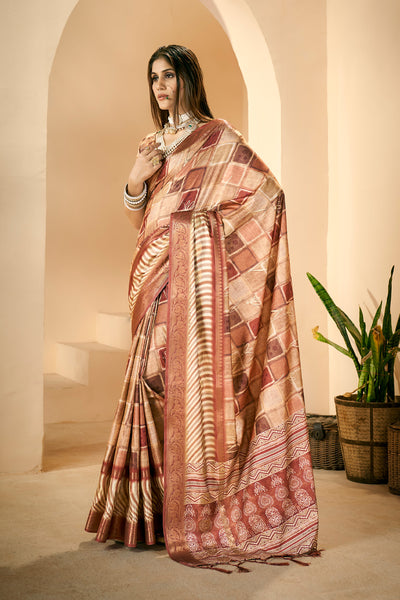 In-Sattva Women's Abstract Print Handloom Dola Silk Saree; Noble Orange