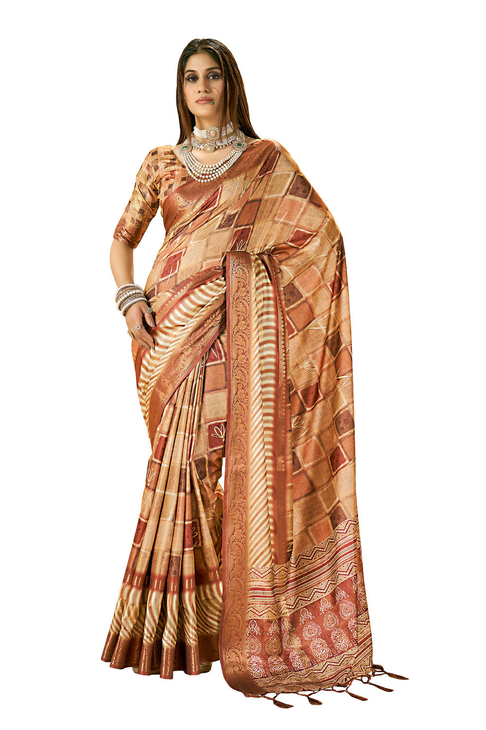 In-Sattva Women's Abstract Print Handloom Dola Silk Saree; Noble Orange