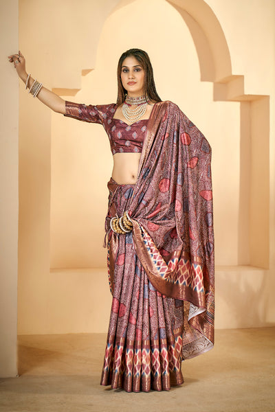 In-Sattva Women's Abstract Print Handloom Dola Silk Saree; Dusty Plum