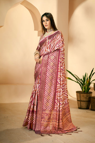 In-Sattva Women's Abstract Print Handloom Dola Silk Saree; Blooming Red