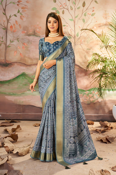 In-Sattva Women's Paisley Print Handloom Dola Silk Saree; Sky Blue