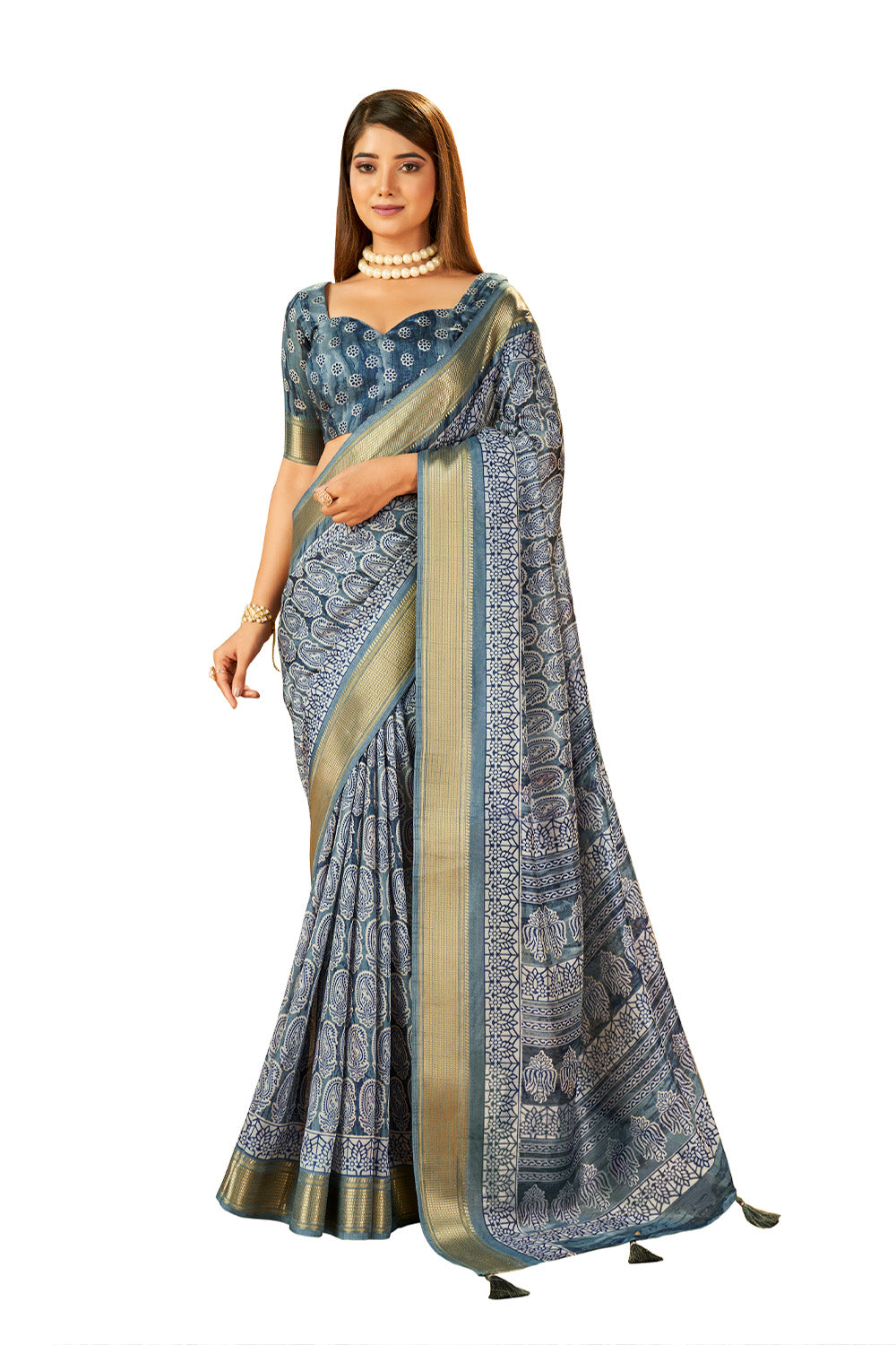 In-Sattva Women's Paisley Print Handloom Dola Silk Saree; Sky Blue