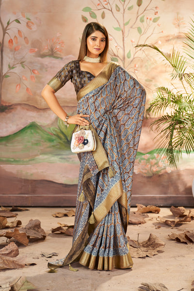 In-Sattva Women's Paisley Print Handloom Dola Silk Saree; Caramel Brown