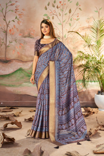 In-Sattva Women's Paisley Print Handloom Dola Silk Saree; Polished lavender