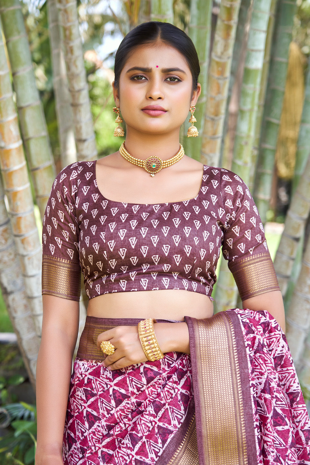In-Sattva Women's Handloom Geometric Print Kalamkari Silk Saree; Ornate Lavender