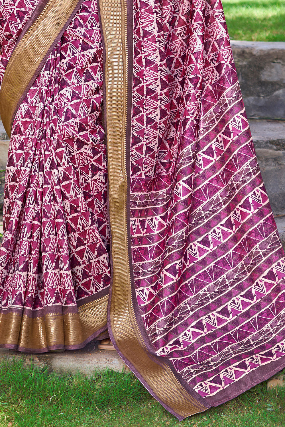 In-Sattva Women's Handloom Geometric Print Kalamkari Silk Saree; Ornate Lavender