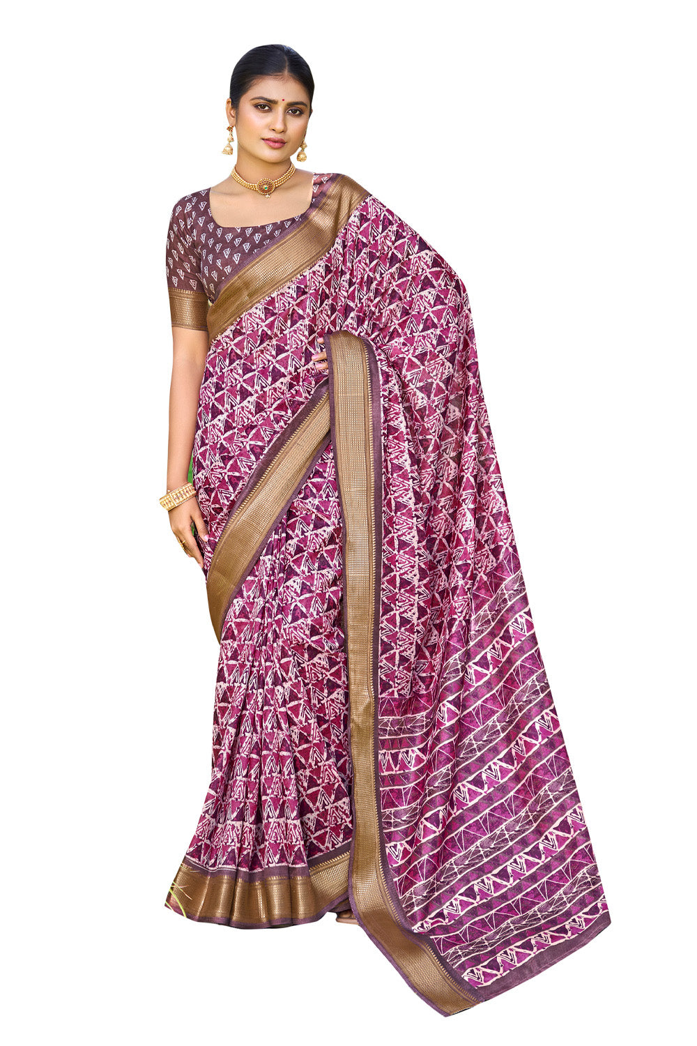 In-Sattva Women's Handloom Geometric Print Kalamkari Silk Saree; Ornate Lavender