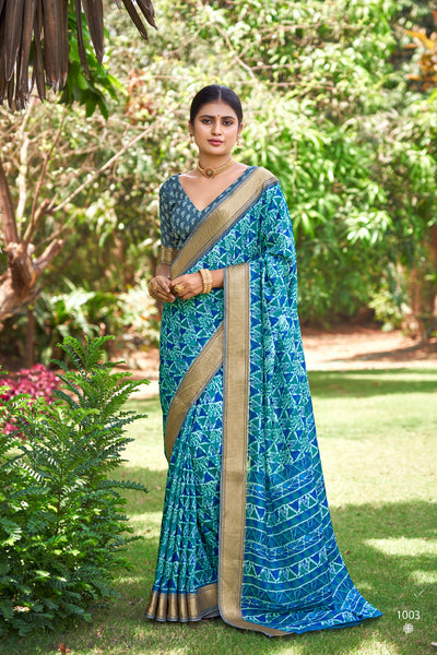 In-Sattva Women's Handloom Geometric Print Kalamkari Silk Saree; Dusk Blue