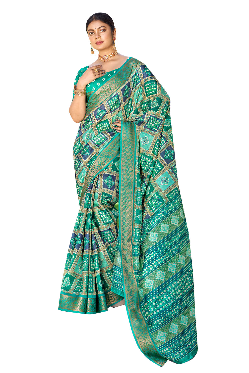 In-Sattva Women's Handloom Polka Dot Kalamkari Silk Saree; Mantis Green
