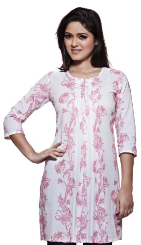 Womens Indian Ethnic Glitter Print Kurta Tunic-Pink