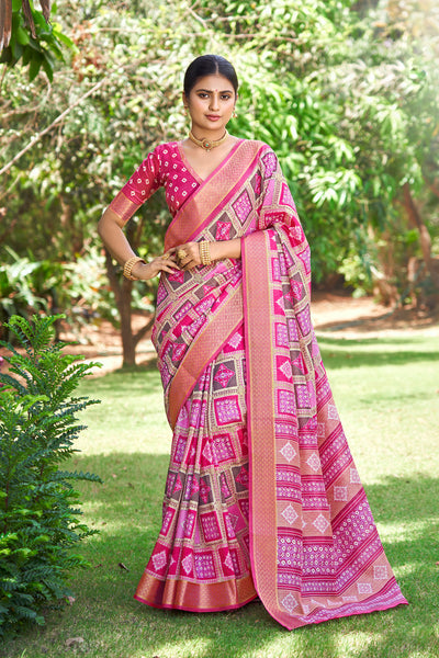 In-Sattva Women's Handloom Polka Dot Kalamkari Silk Saree; Block Pink