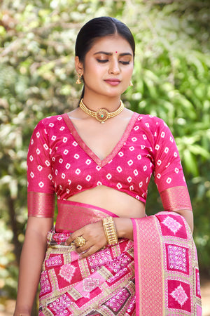 In-Sattva Women's Handloom Polka Dot Kalamkari Silk Saree; Block Pink