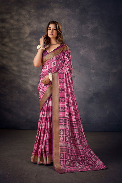 In-Sattva Women's Handloom Printed Kalamkari Silk Saree; Printed Lilac