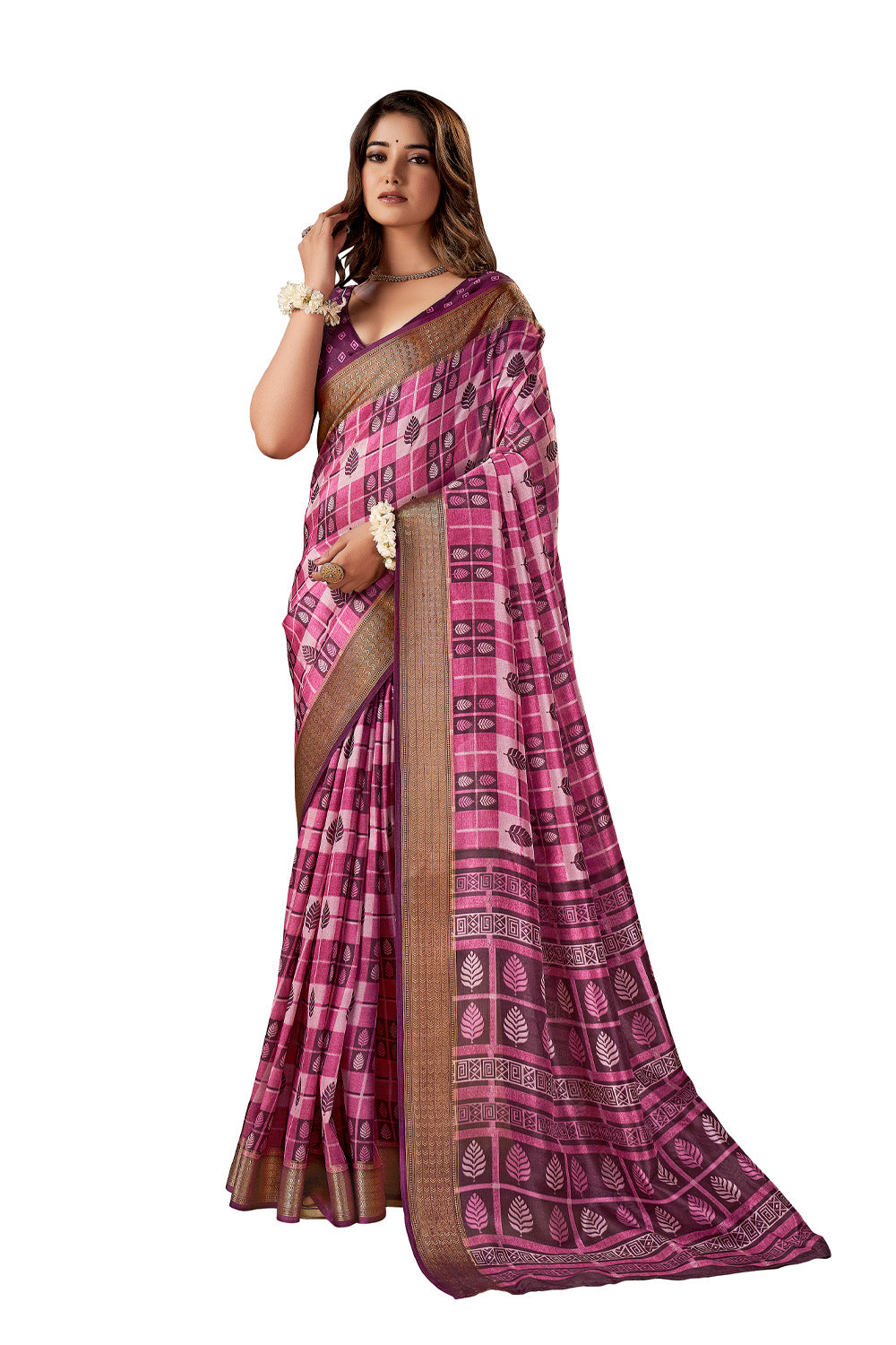 In-Sattva Women's Handloom Printed Kalamkari Silk Saree; Printed Lilac