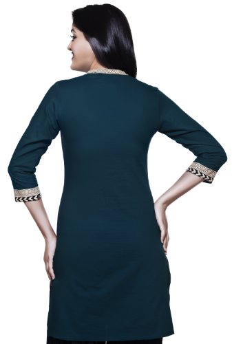 Women's Ethnic Contrast Yoke Pintucked Kurta Tunic-Blue
