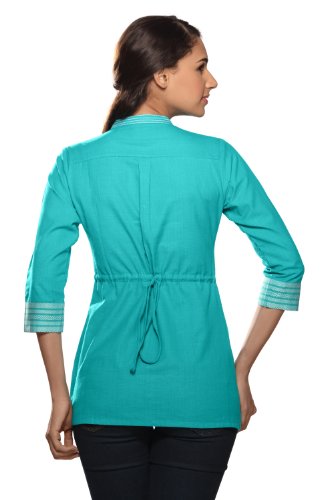 Women's Neck-Line Border Kurti-Turquoise