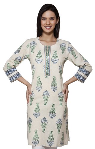 Womens Indian Ethnic Kurta Tunic with Bright Printed & Embroidery