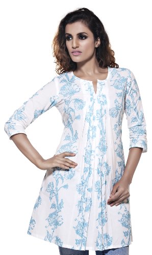 Womens Indian Ethnic Glitter Print Kurta Tunic-Blue