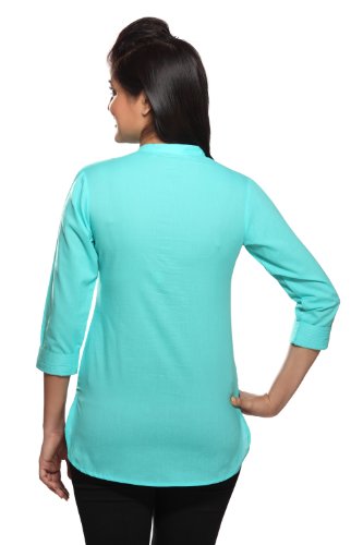 Women's Indian Cotton Printed Kurti-Turquoise