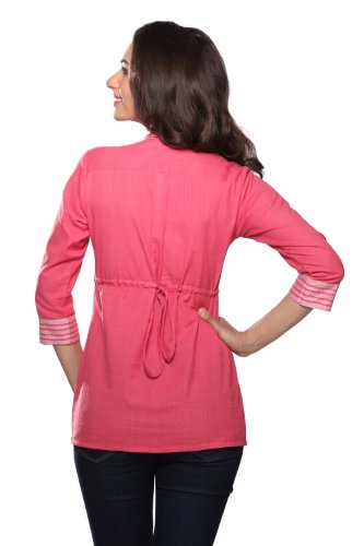 Women's Neck-Line Border Kurti-Pink