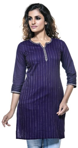 Womens Indian Ethnic Embroidered Neck & Sleeve Casual Kurta Tunic