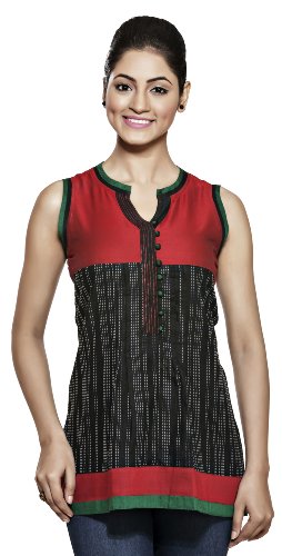 Black and Red Sleeveless Kurta Tunic-Front