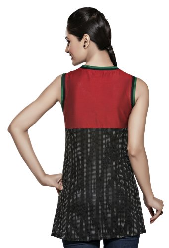 Womens Indian Ethnic Contrast Yoke Sleeveless Kurta Tunic