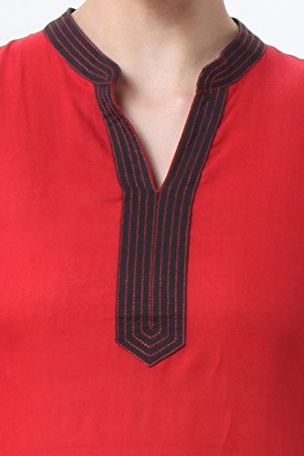 In-Sattva Women's Indian Solid Color Contrast Trim Kurta Tunic
