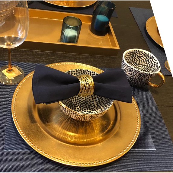 Handmade Artisan Crafted Mesh Metal Dining Napkin Rings, Gold