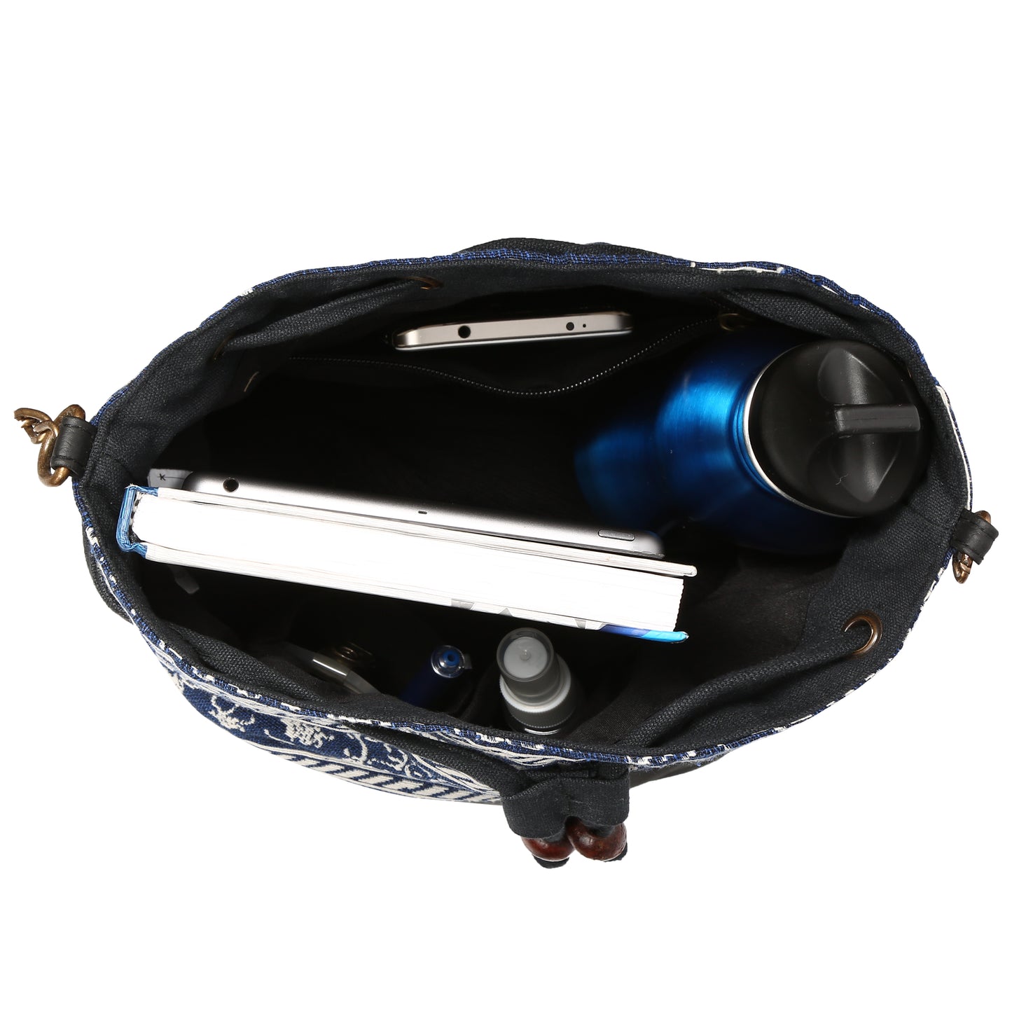 Women's Crossbody Floral Navy Blue Striped Black Bucket Bag