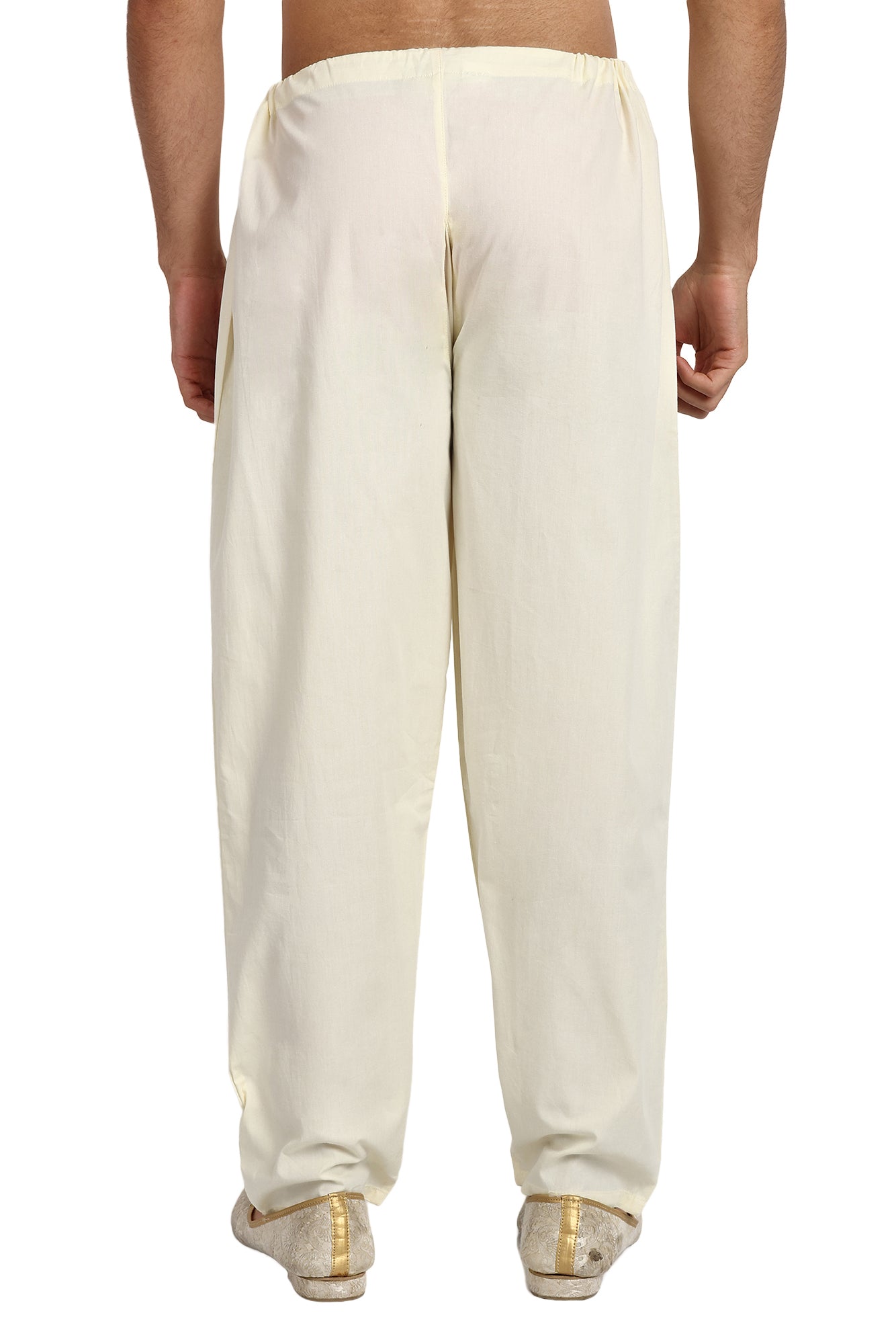 In-Sattva Men's 100% Pure Cotton Drawstring Relaxed-Fit Summer Off-White Pants