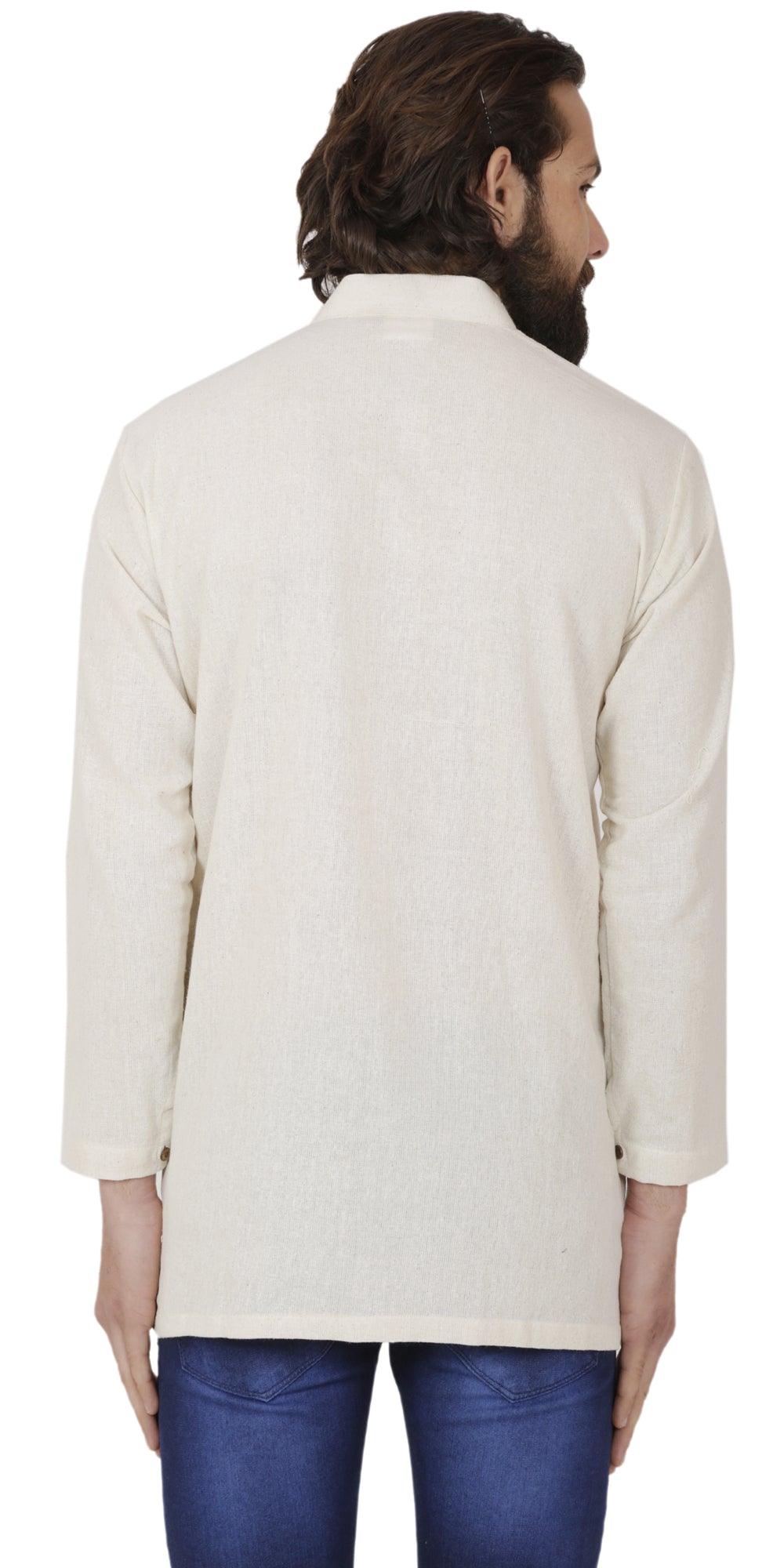 Men's  Indian Traditional Khadi cotton Kurta Tunic: Off-White | Back view | In-Sattva