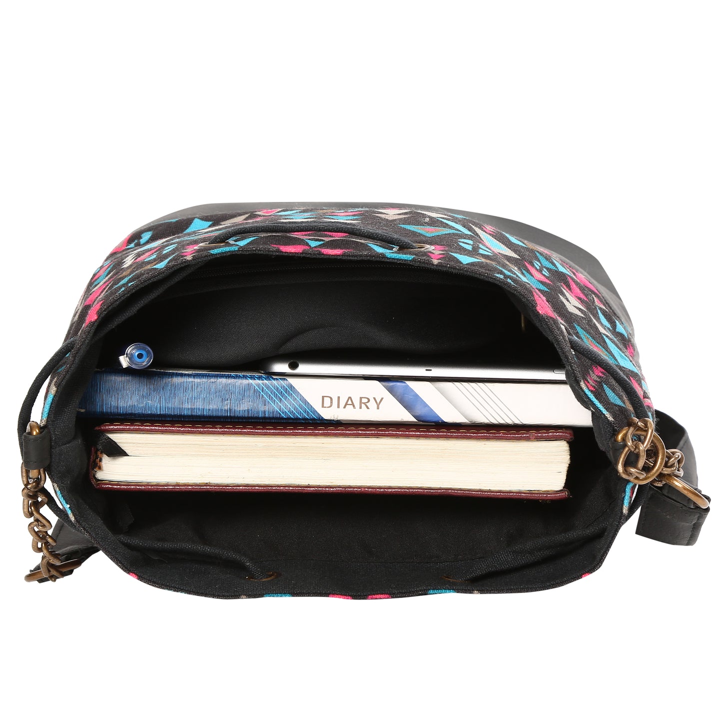 Women's Crossbody Tribal Aztec Print Black Bucket Bag