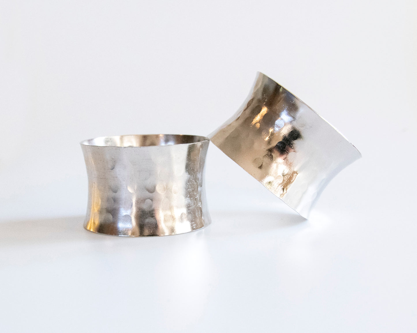 Handmade Solid Metal Hammered Napkin Rings for Dinners, Weddings, Banquets, and Special Occasions; Silver
