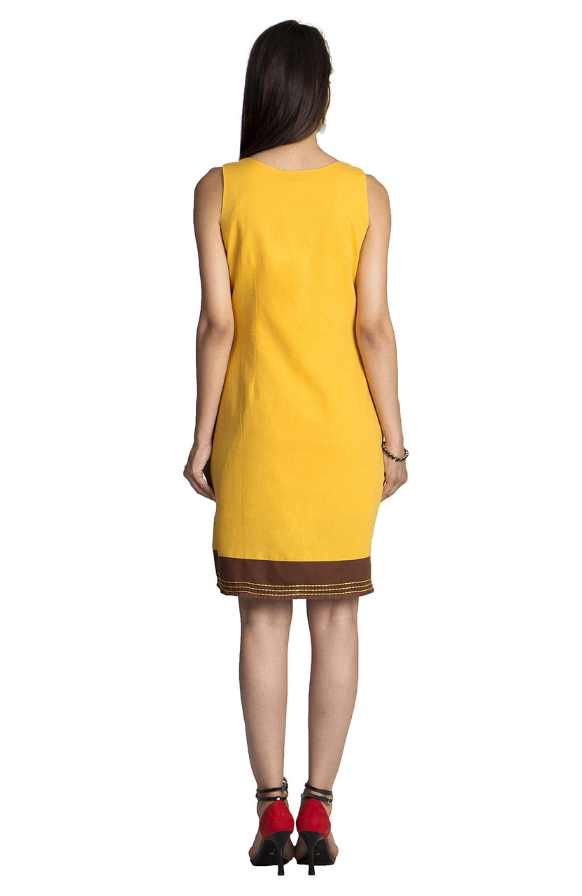 MOHR Women's Dark Yellow Sleeveless Dress with Pleated Neckline åäÌÝÌÕ Back