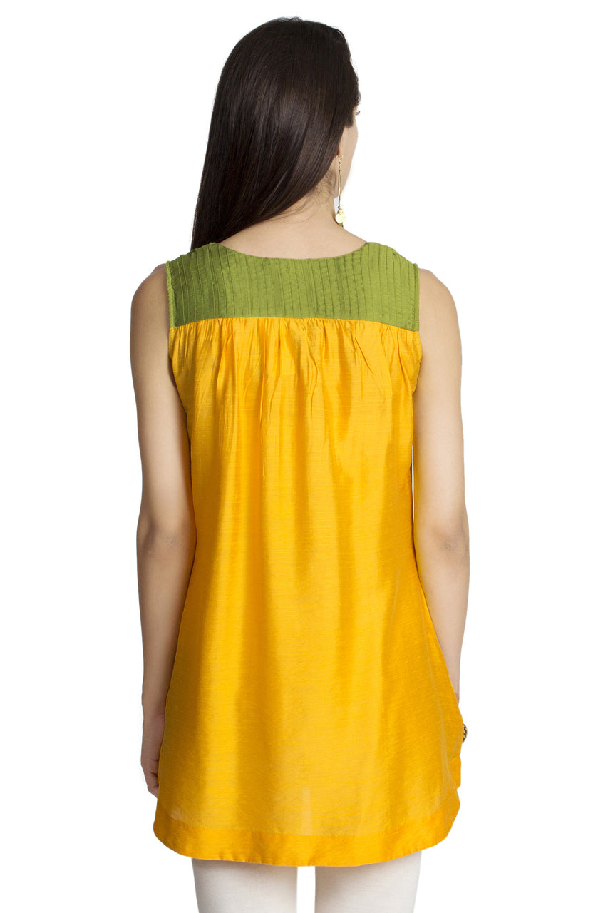 MOHR Women's Yellow Sleeveless Tunic Shirt with Pintuck Yoke Ì´Ì_ÌÎÌÌÎÌ¥ Back
