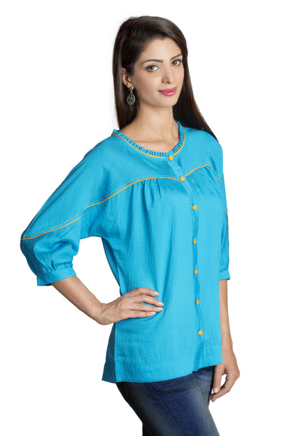 MOHR Women's Blue Tunic Shirt with Three-Quarter  Sleeves Ì´Ì_ÌÎÌÌÎÌ¥ Side