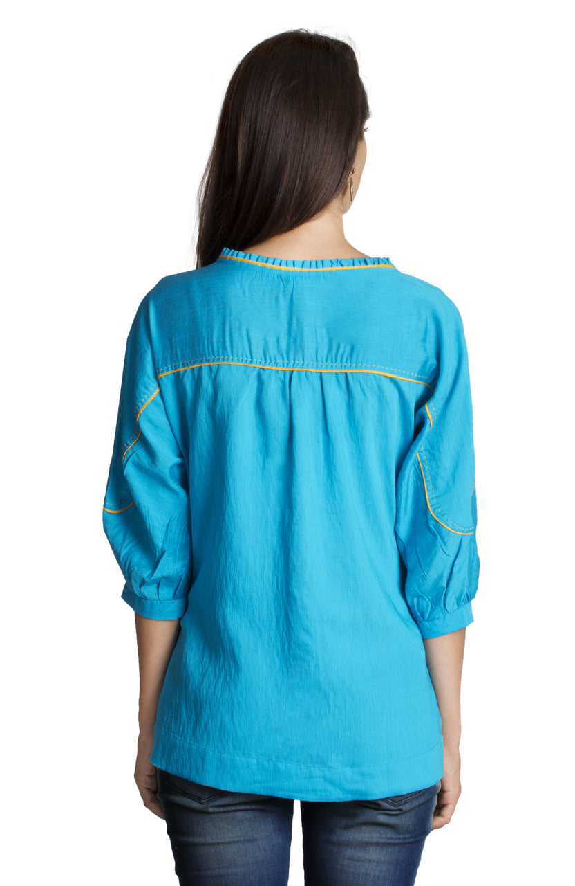 MOHR Women's Blue Tunic Shirt with Three-Quarter  Sleeves Ì´Ì_ÌÎÌÌÎÌ¥ Back