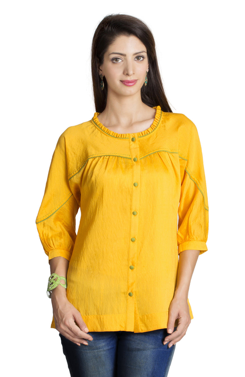 MOHR Women's Dark Yellow Tunic Shirt with Three-Quarter  Sleeves Ì´Ì_ÌÎÌÌÎÌ¥ Front