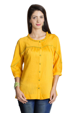 MOHR Women's Dark Yellow Tunic Shirt with Three-Quarter  Sleeves Ì´Ì_ÌÎÌÌÎÌ¥ Front