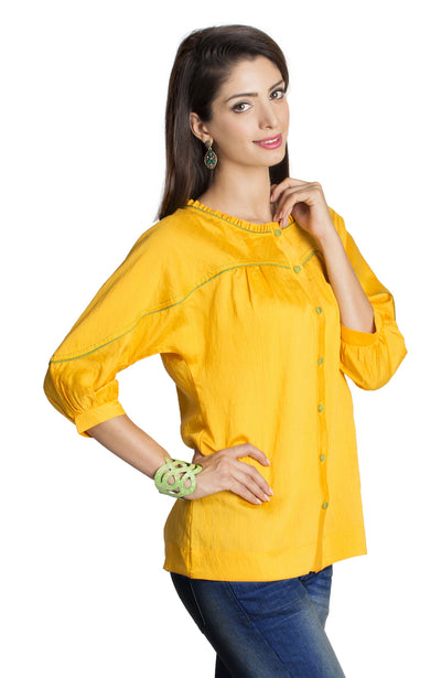 MOHR Women's Dark Yellow Tunic Shirt with Three-Quarter  Sleeves Ì´Ì_ÌÎÌÌÎÌ¥ Side
