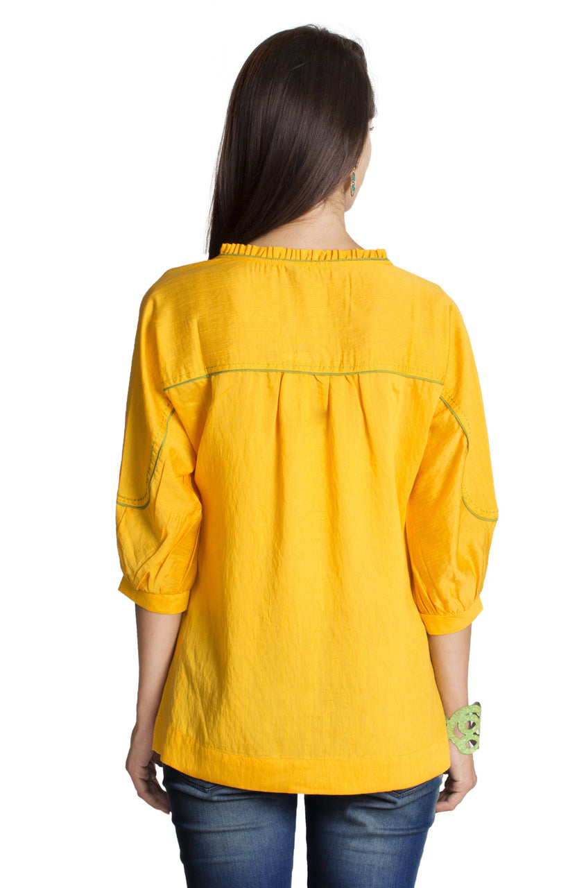 MOHR Women's Dark Yellow Tunic Shirt with Three-Quarter  Sleeves Ì´Ì_ÌÎÌÌÎÌ¥ Back