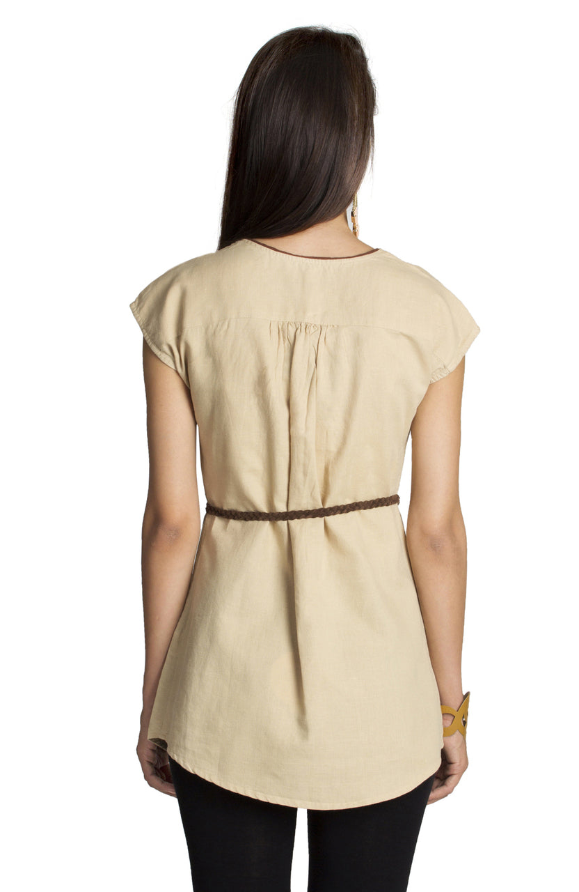 MOHR Women's Beige Tunic with Cap Sleeves and Contrast Piping Ì´Ì_ÌÎÌÌÎÌ¥ Back