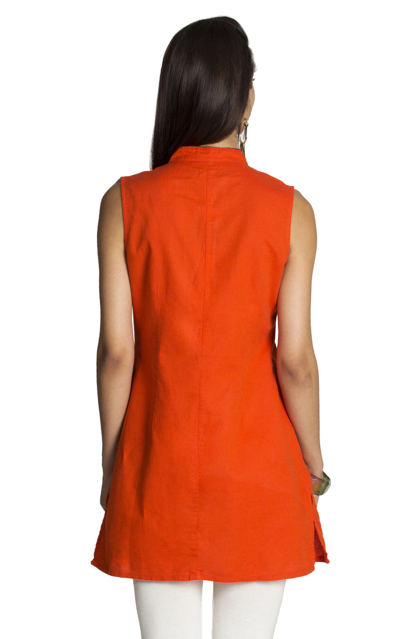 MOHR Women's Dark Orange Tunic Shirt with Mandarin Collar Ì´Ì_ÌÎÌÌÎÌ¥ Back