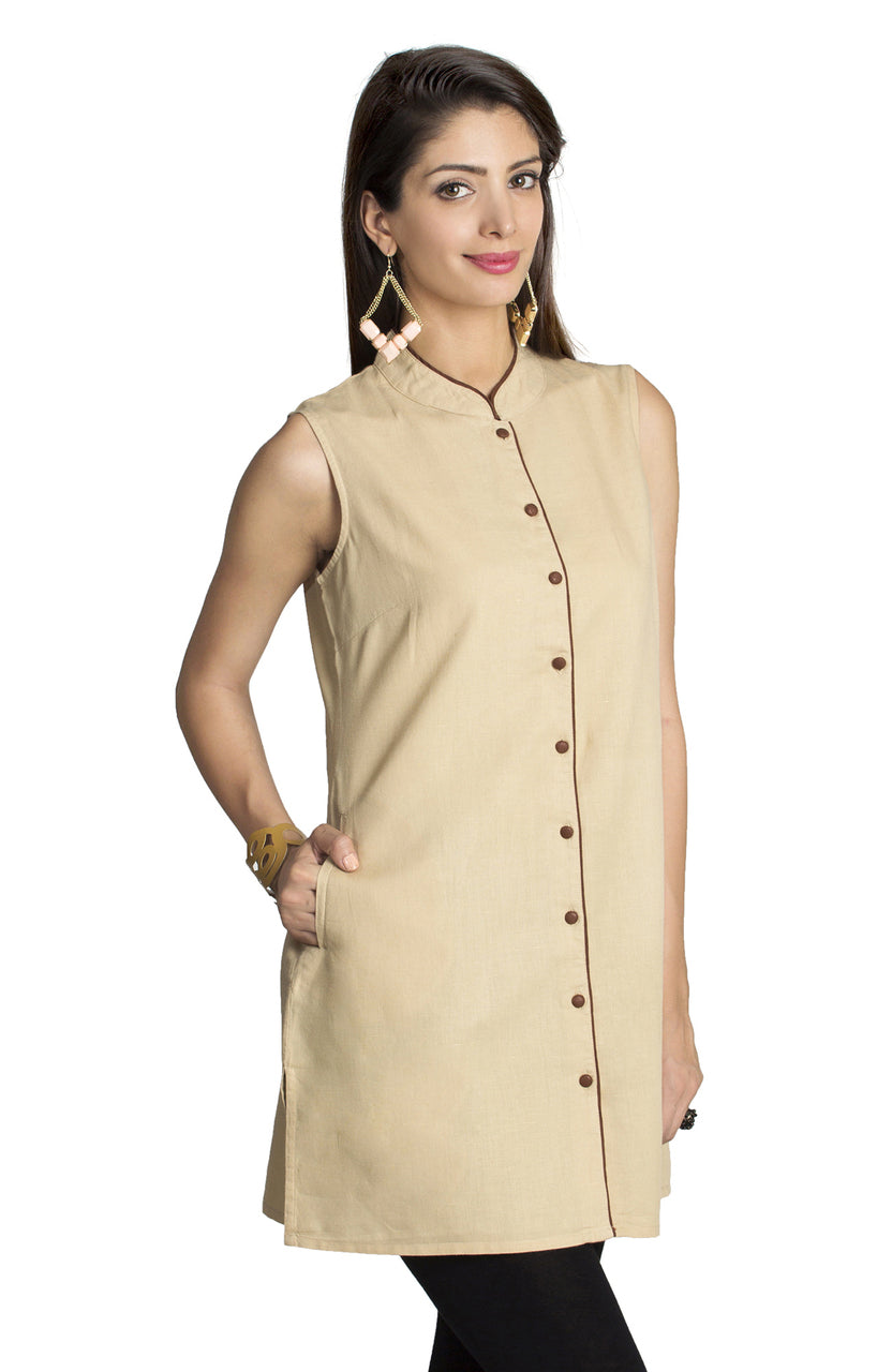 MOHR Women's Beige Tunic Shirt with Mandarin Collar Ì´Ì_ÌÎÌÌÎÌ¥ Side